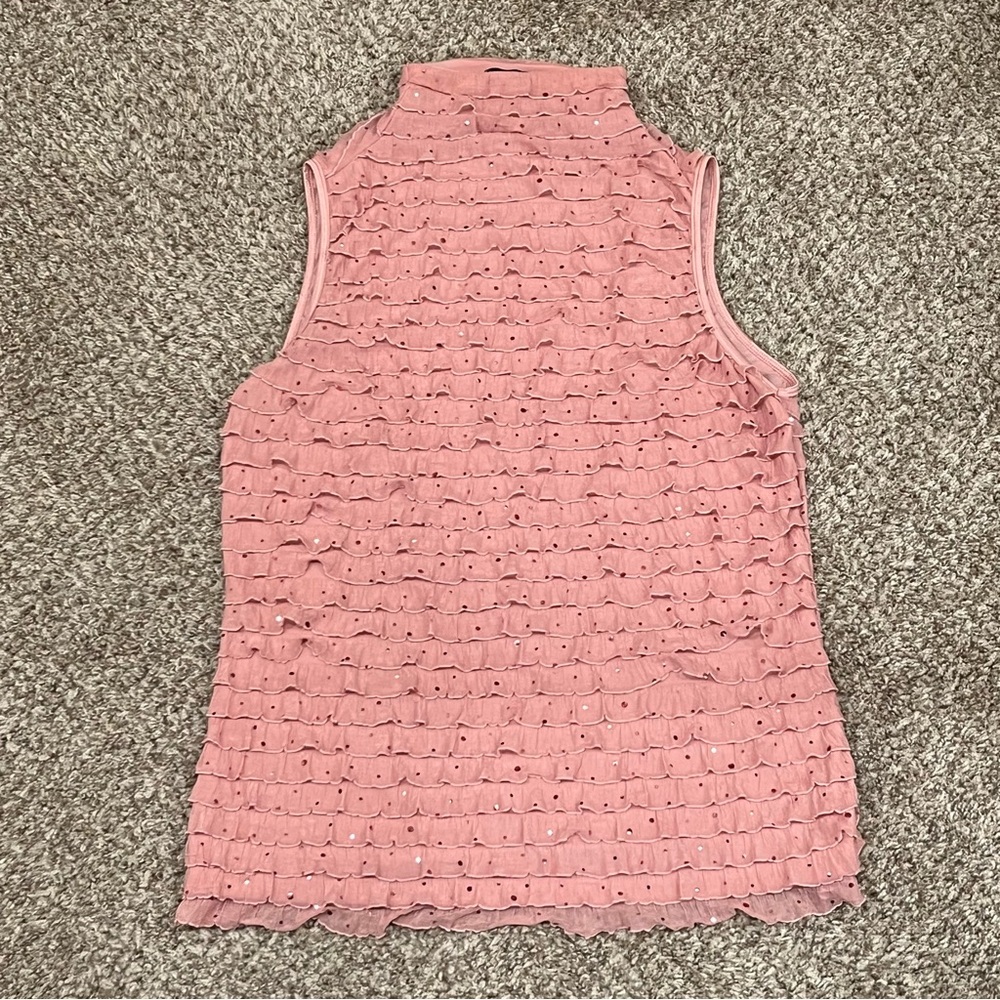 Vintage Y2K mcbling pink ruffle sequins tank top